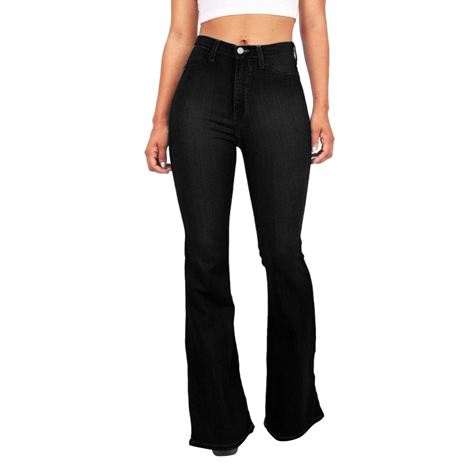 thumbnail image 2 of Vaqueros acampanados de cintura alta para mujer - Pantalones informales con bolsillos con botones para todas las estaciones (tallas S-XXL), 2 of 6